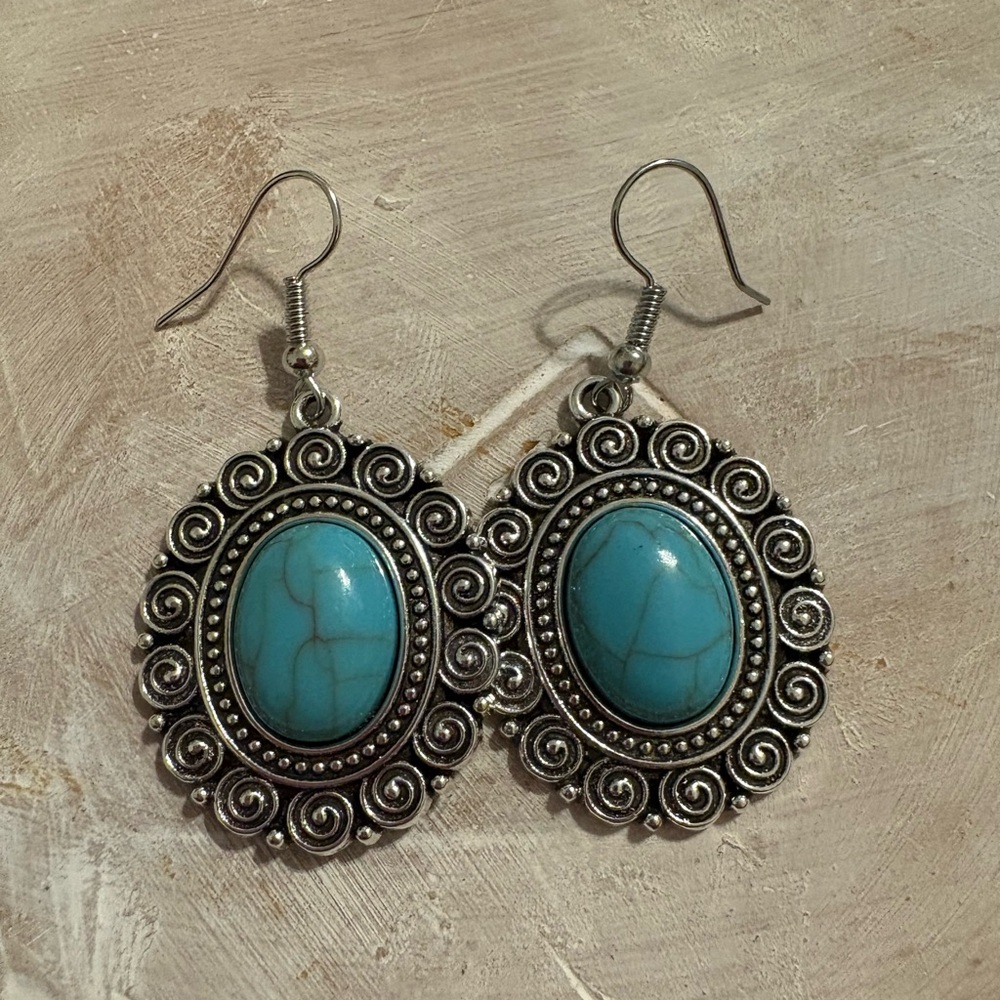 Turquoise and Silver Dangle Earrings